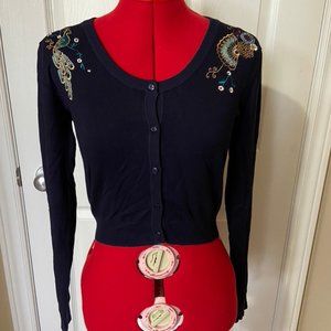 Vintage Repro Banned long sleeve navy peacock cropped cardigan